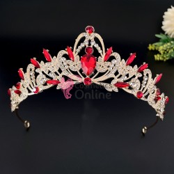 Coroana eleganta pentru mireasa CR014LL Bronz cu cristale rosii